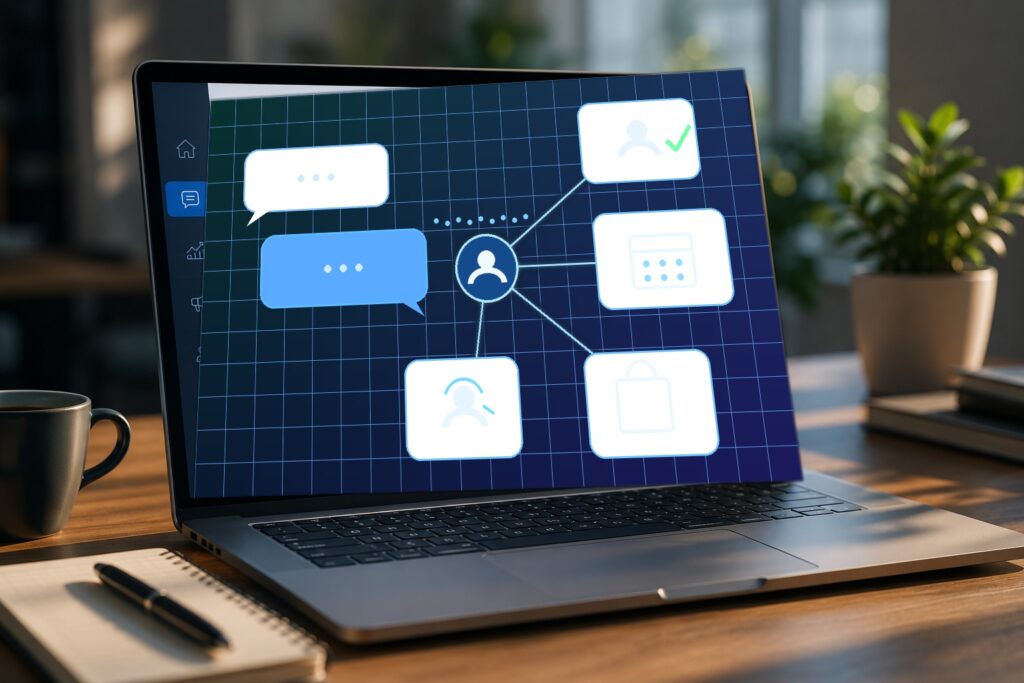 Dashboard collega due conversazioni a profilo cliente, calendario, telefono e acquisto per gestire lead e prenotazioni.